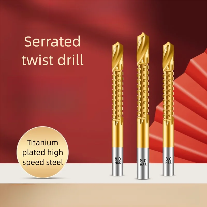 TG Multifunctional Titanium Plated Saw Drill Bit 3-13mm for Woodworking with Serrated Flute Design