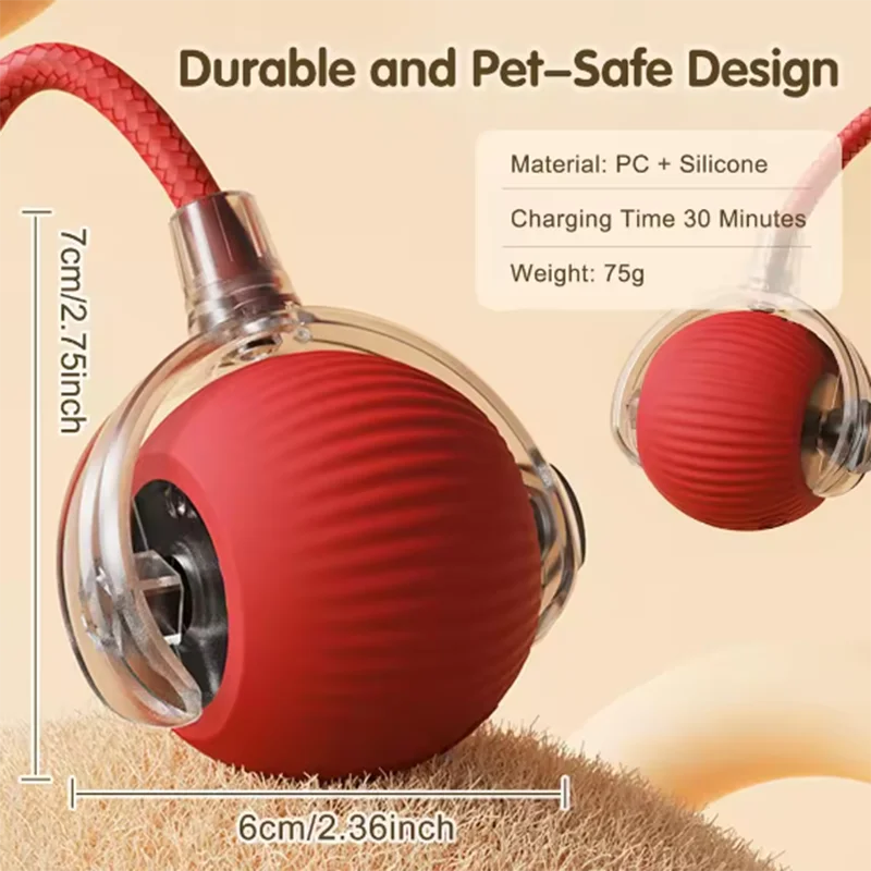 Juguete de bola para gatos con cola y auto-rodante — Recargable por USB