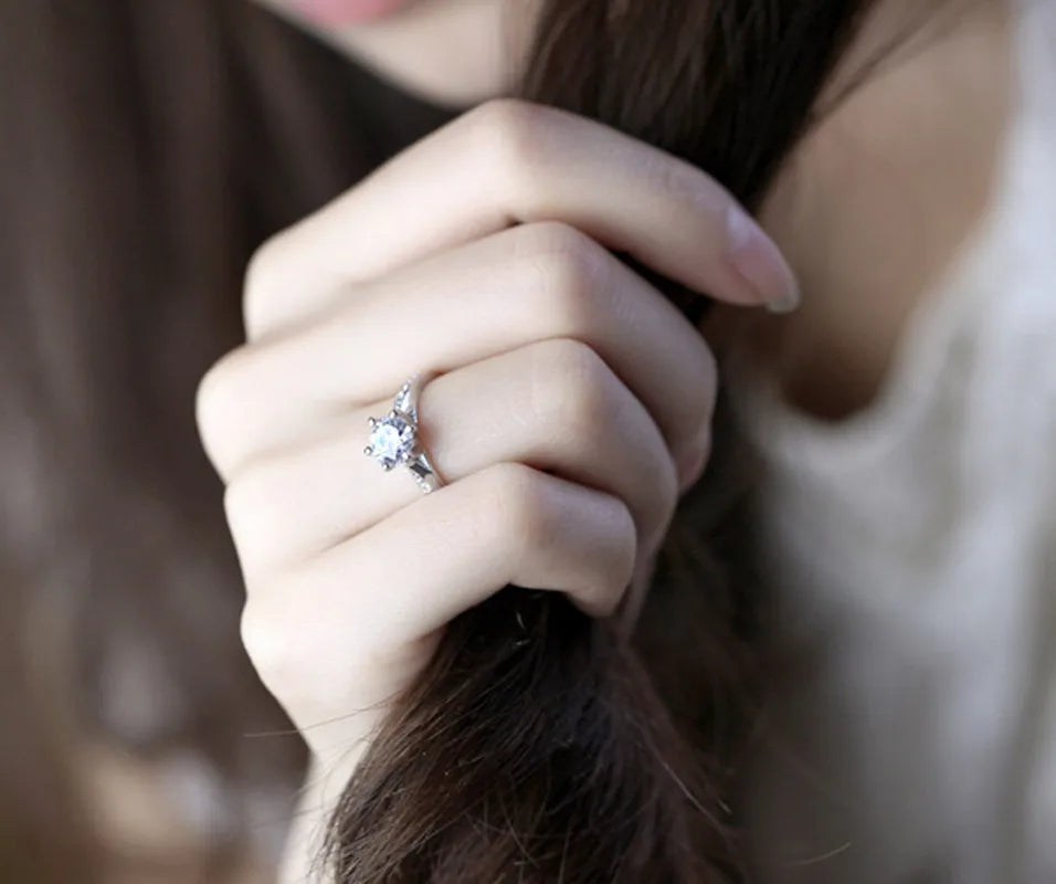 Anillo de plata de ley 925 con seis garras para mujer | Turmalina y circonita | Joyería de novia clásica