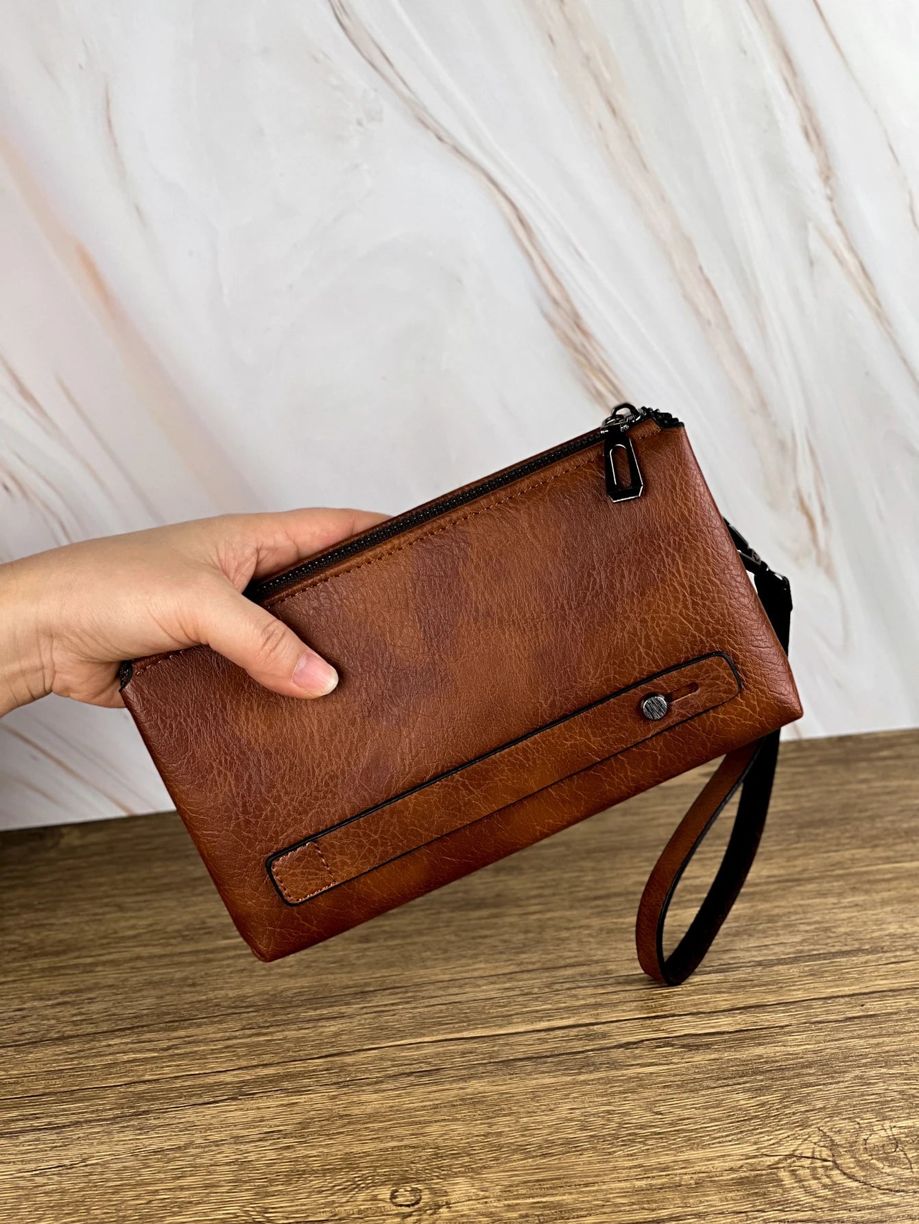 Retro PU Leather Clutch Bag — Large Capacity Double Compartment Zipper Wallet