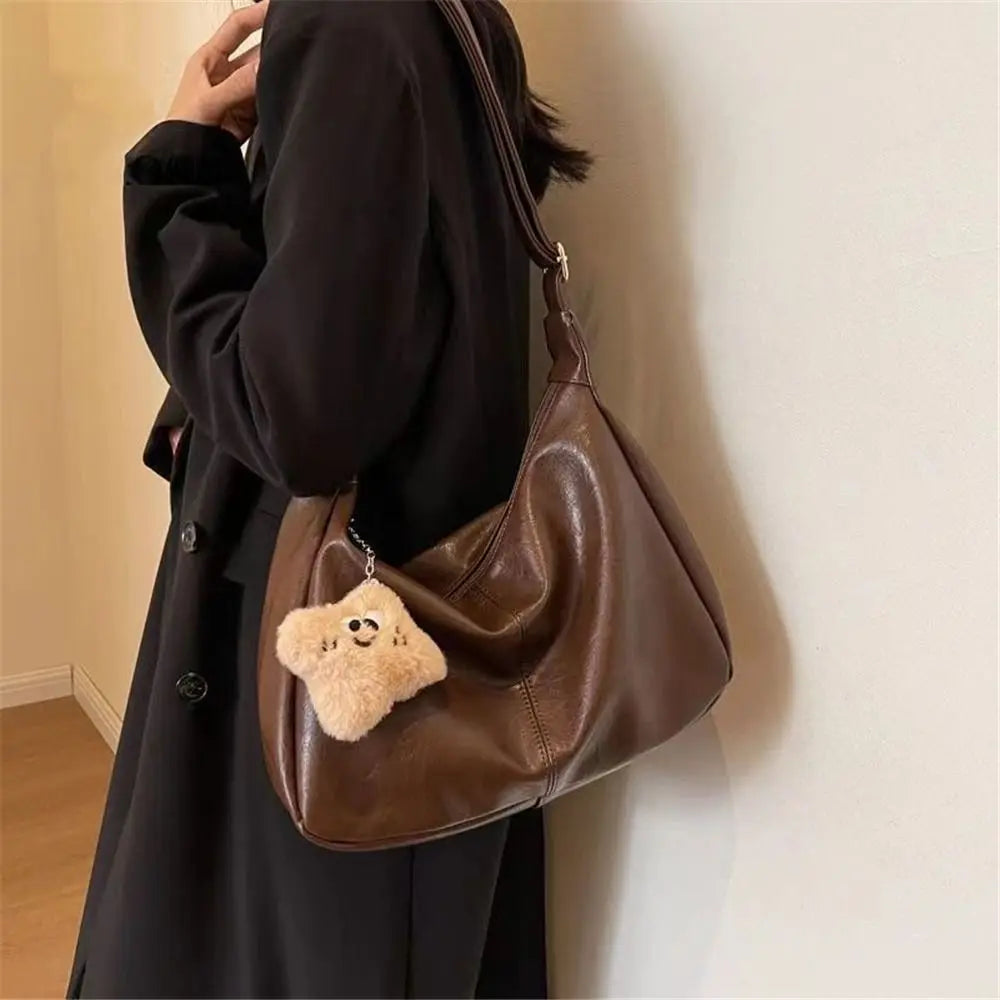 Slouchy PU Leather Hobo Bag — Retro Underarm Shoulder Tote for Women