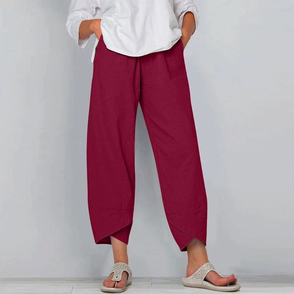 Women's Cotton Linen Harem Pants with Pockets
