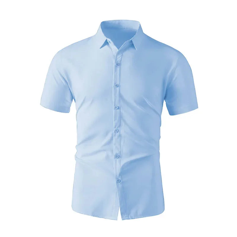 Men's Business Casual Short Sleeve Shirt - No-Iron Solid Color (S-4XL)