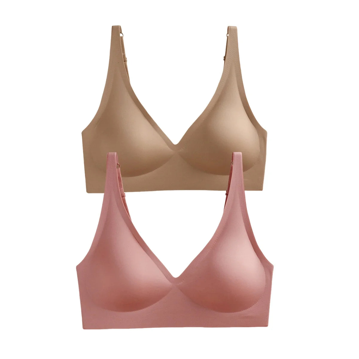 2-Pack Seamless Wireless Bras for Women | Deep V Push-Up Bralette | Soft Padded Convertible Straps S-2XL