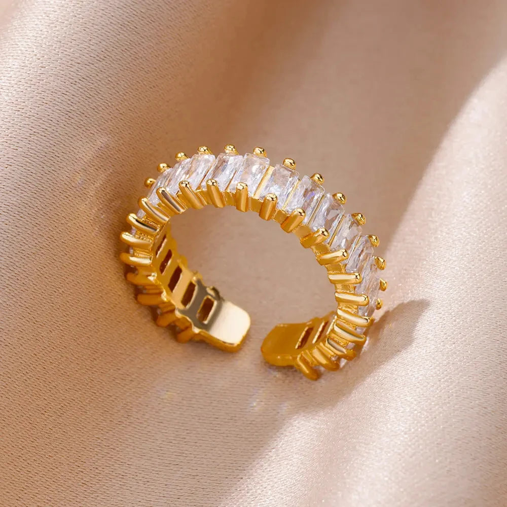 Colorful Cubic Zirconia Open Ring | 18K Gold Plated Stainless Steel | Boho Vintage Style | Women's Gift