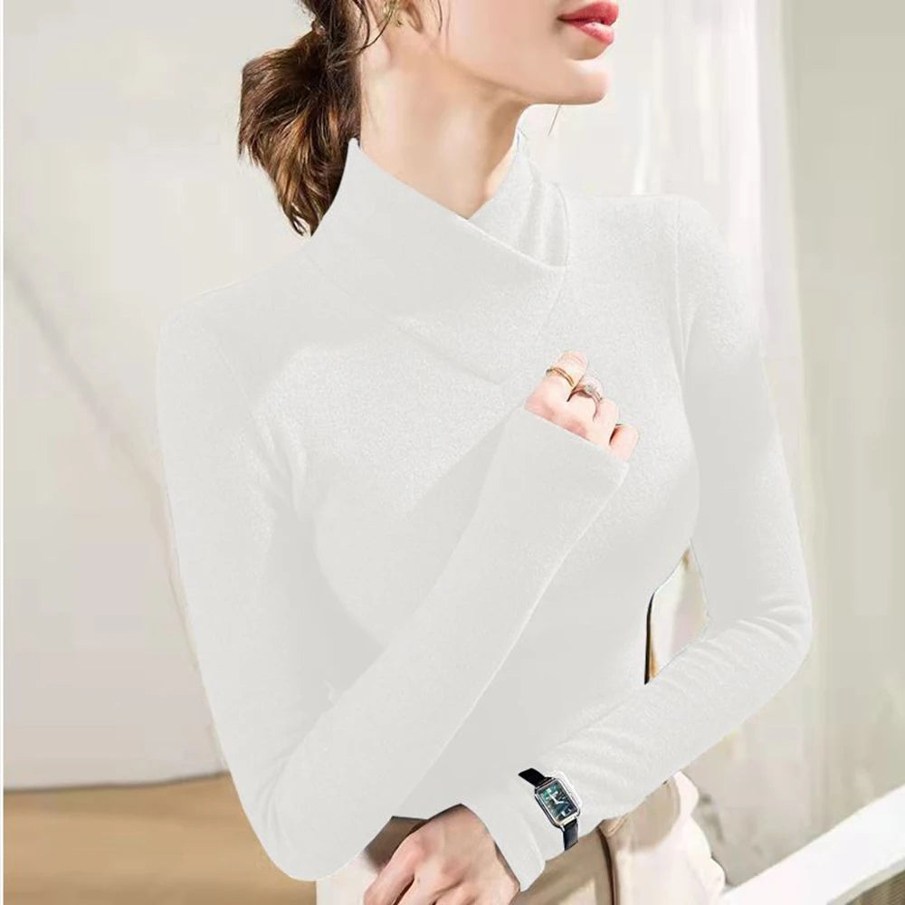 Crossover High Collar Long Sleeve Knit Top – 7 Colors