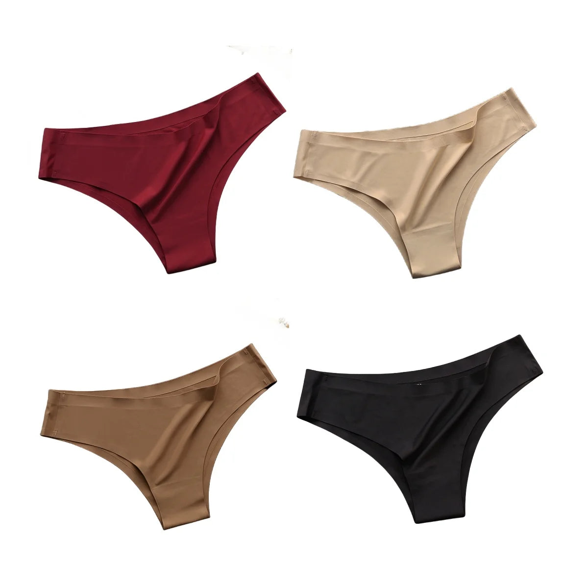 Women's 4-Pack Seamless Ice Silk Brazilian Panties | Low-Rise Bikini Briefs M-XL