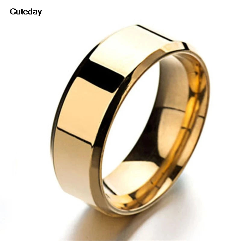 Anillo clásico de acero inoxidable liso de 8 mm | Alianza de boda para parejas | Plata, Oro Rosa, Negro, Oro
