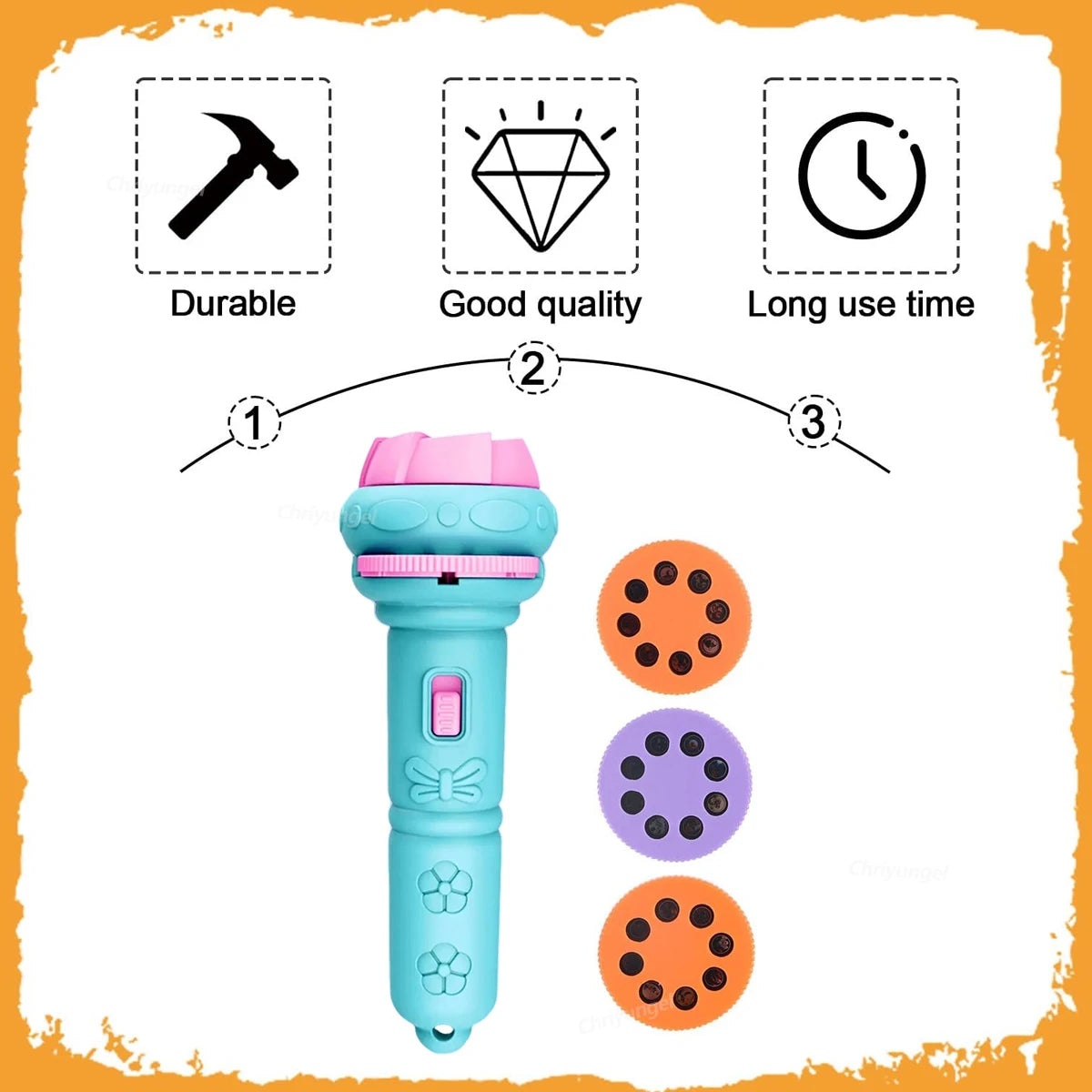 Kids Projector Flashlight – 10 Slide Cards, 80 Images, Bedtime Storytelling Toy