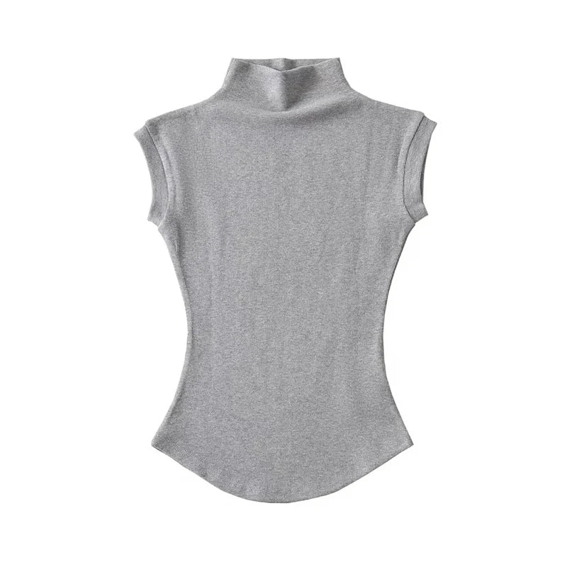 Camisetas sin mangas sexys de cuello alto para mujer, ajustadas, lisas, informales, de verano, camisetas básicas para la calle