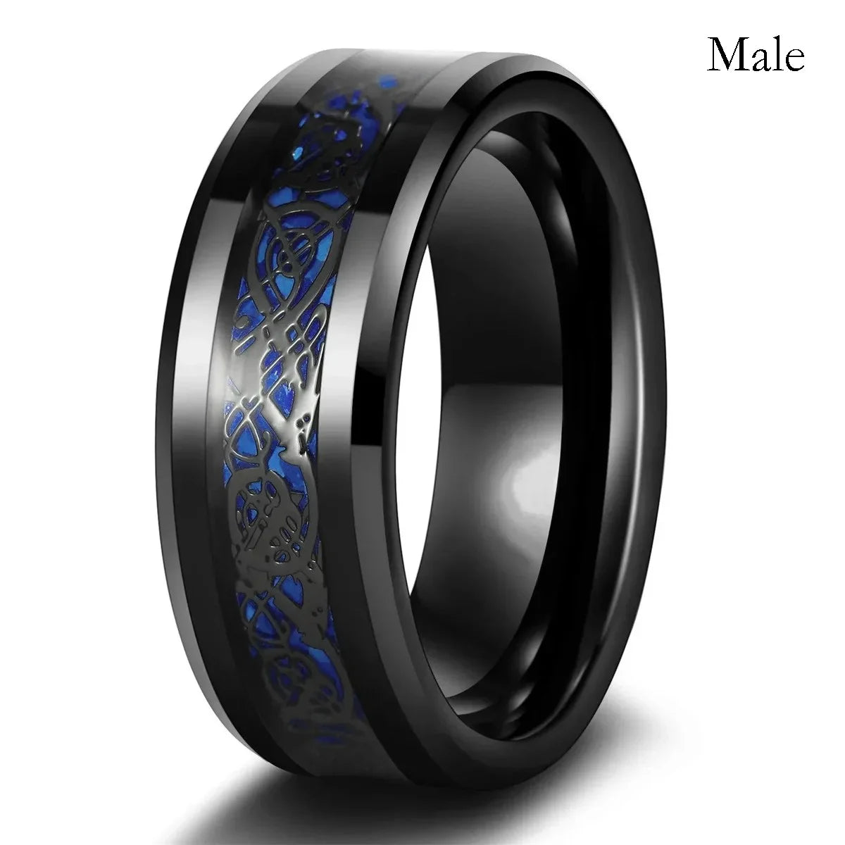 Heart Rhinestone & Celtic Dragon Couple Ring Set | His & Hers Wedding & Anniversary Jewelry