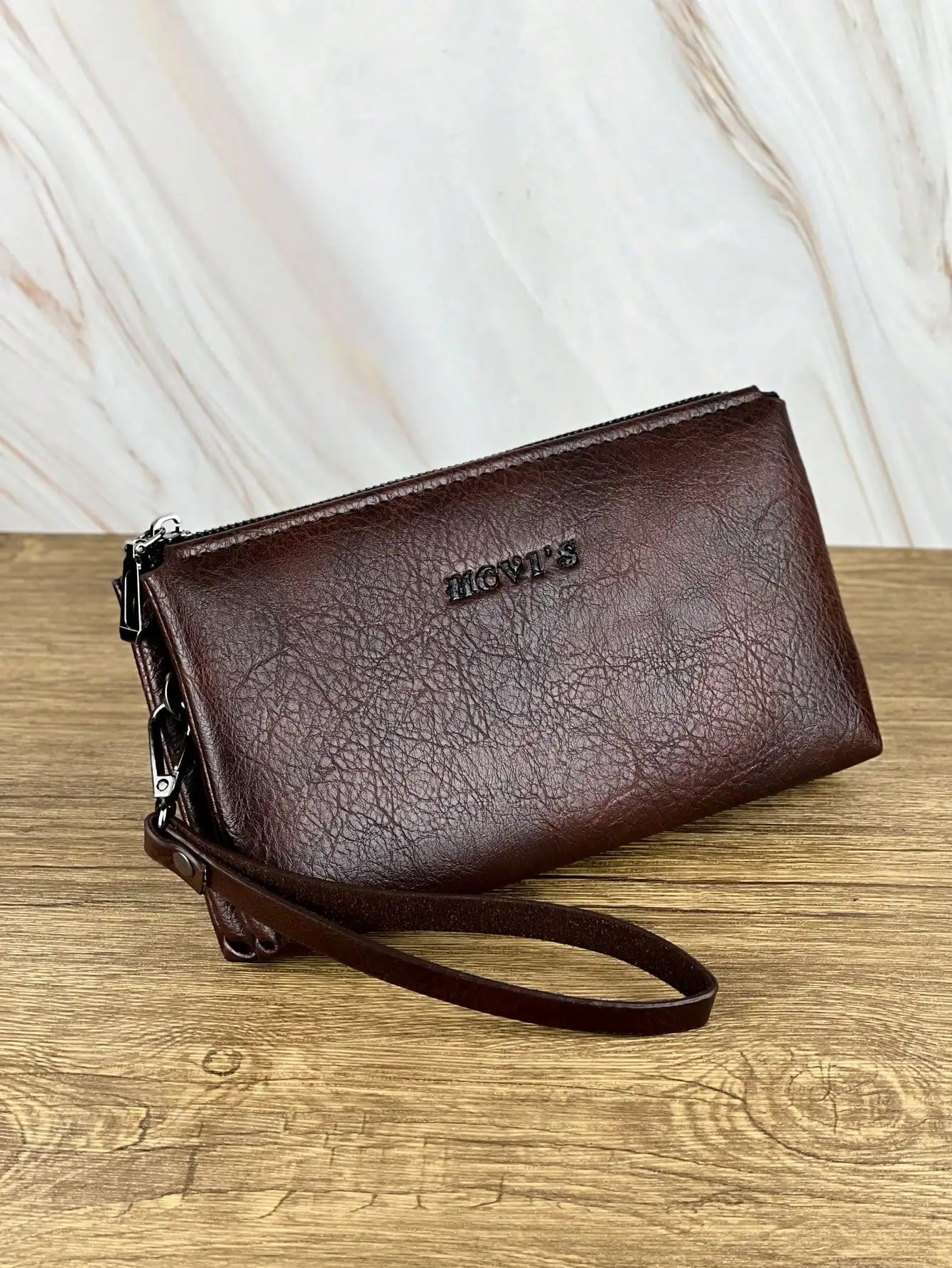 Retro PU Leather Clutch Bag — Large Capacity Double Compartment Zipper Wallet