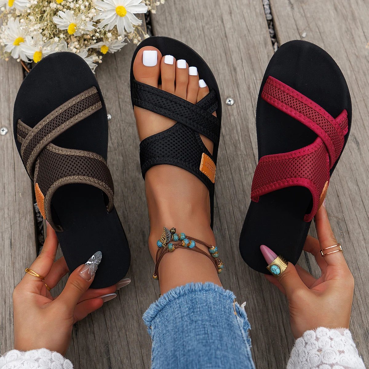 Women's Breathable Mesh Sport Sandals – Flat Indoor & Outdoor Slides