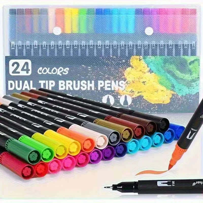Double-Ended Watercolor Markers – 24-Color Art Set