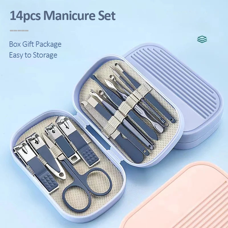 14-Piece Deluxe Manicure & Pedicure Set – Stainless Steel Nail Kit for Men & Women