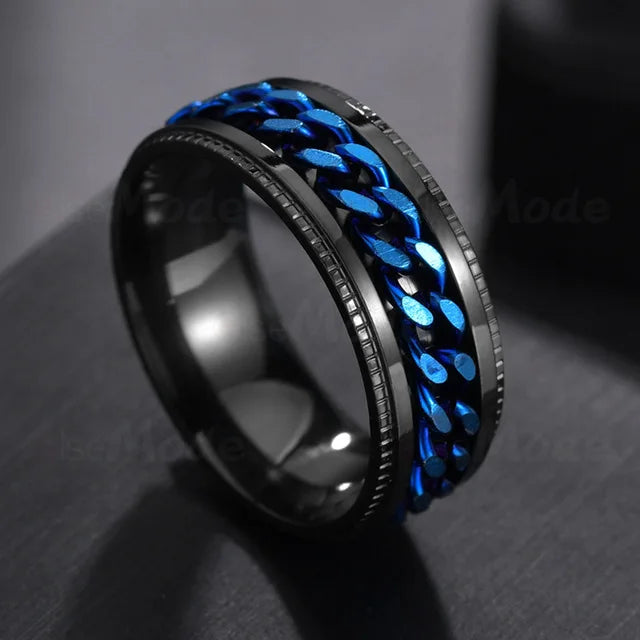 Stainless Steel Spinner Ring | Rotatable Chain Punk Design | Unisex