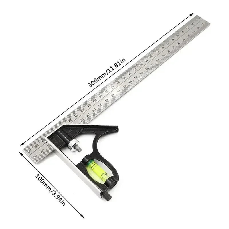 Combination Square & Angle Measuring Tool Set — Stainless Steel, 12" / 300mm