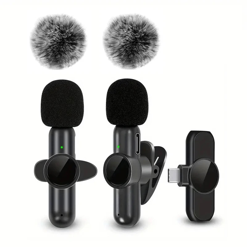 Wireless Lavalier Microphone with Windproof Cover — Clip-On Mic for Phone & Camera
