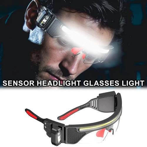 2 In 1 LED Glasses Headlight Wave Sensor Control Waterproof Goggle Light TYPE C Rechargeable Work Lamp For Fishing