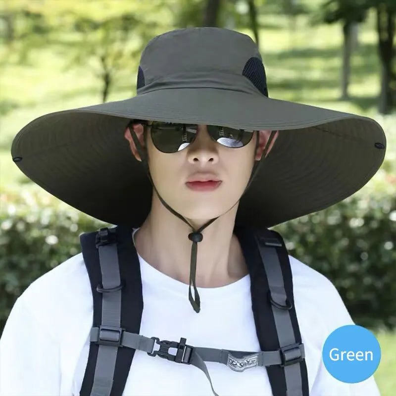 Gorra de sol de poliéster de ala ancha con protección UV, malla transpirable, plegable, para hombres y mujeres, para pesca al aire libre, senderismo, playa