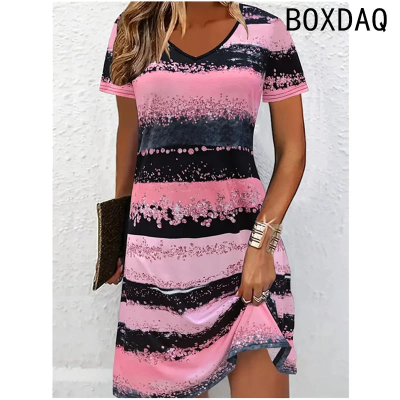 Women's Short Sleeve Printed A-Line Dress