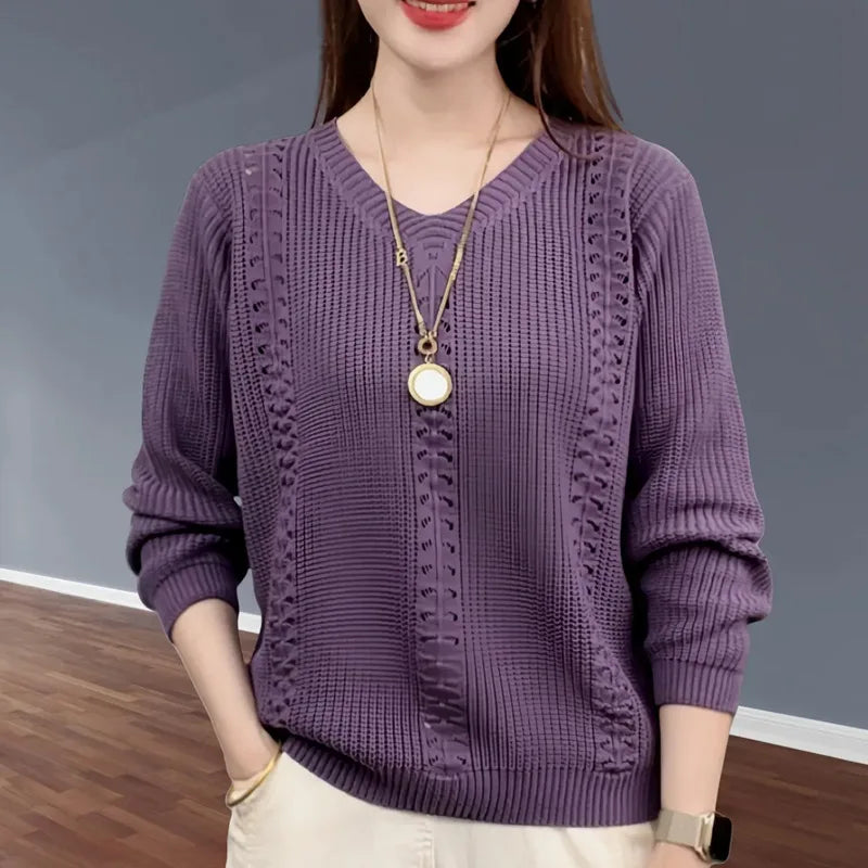 Pointelle V-Neck Knit Sweater – 5 Colors