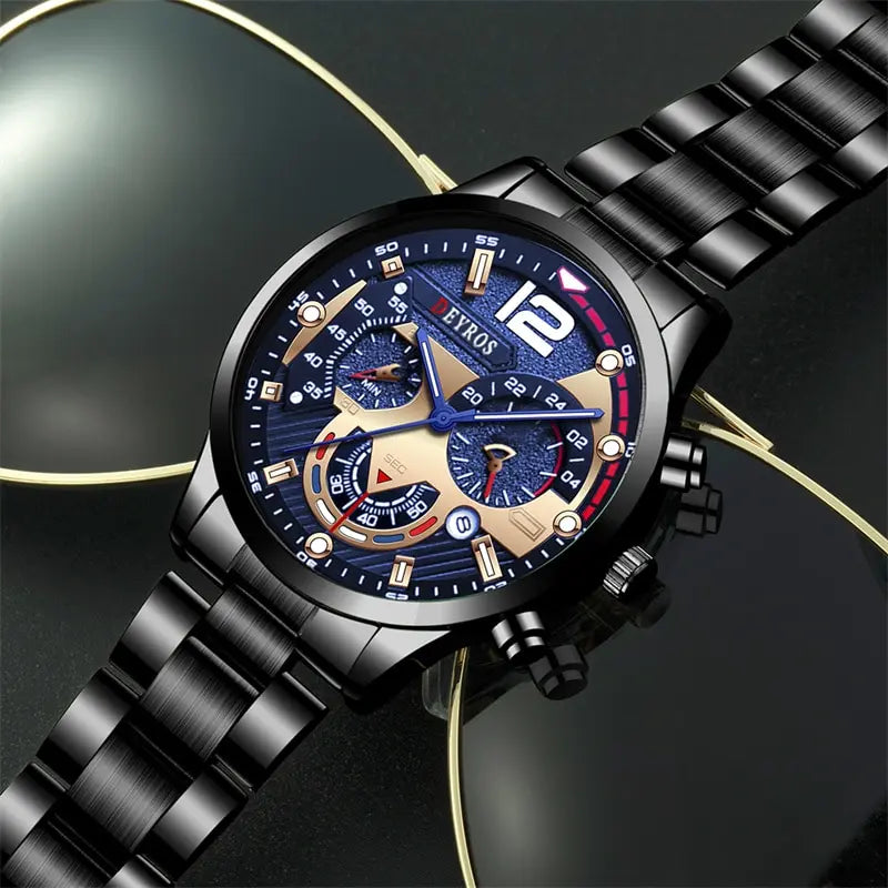 Men's Luxury Quartz Watch – Luminous Hands, Calendar & Sporty Dial
