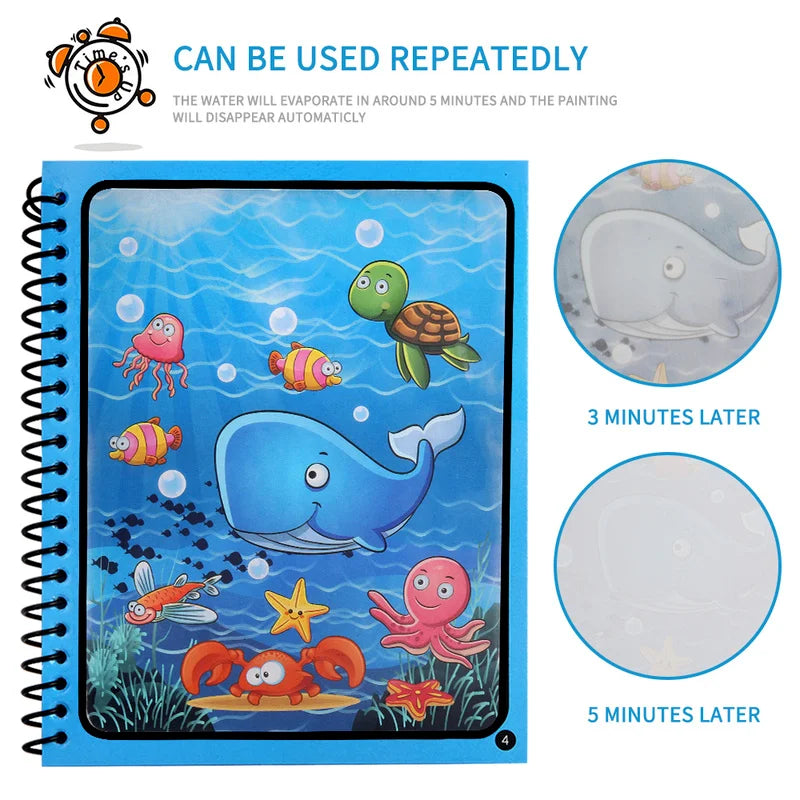 Magic Water Drawing Book – Reusable Montessori Coloring Book for Kids