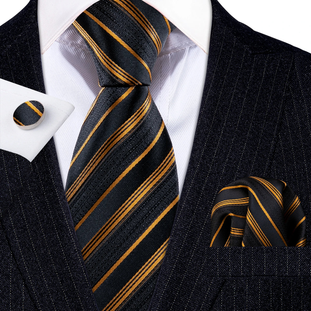 Jacquard Necktie, Pocket Square & Cufflinks Set – Unisex Gift