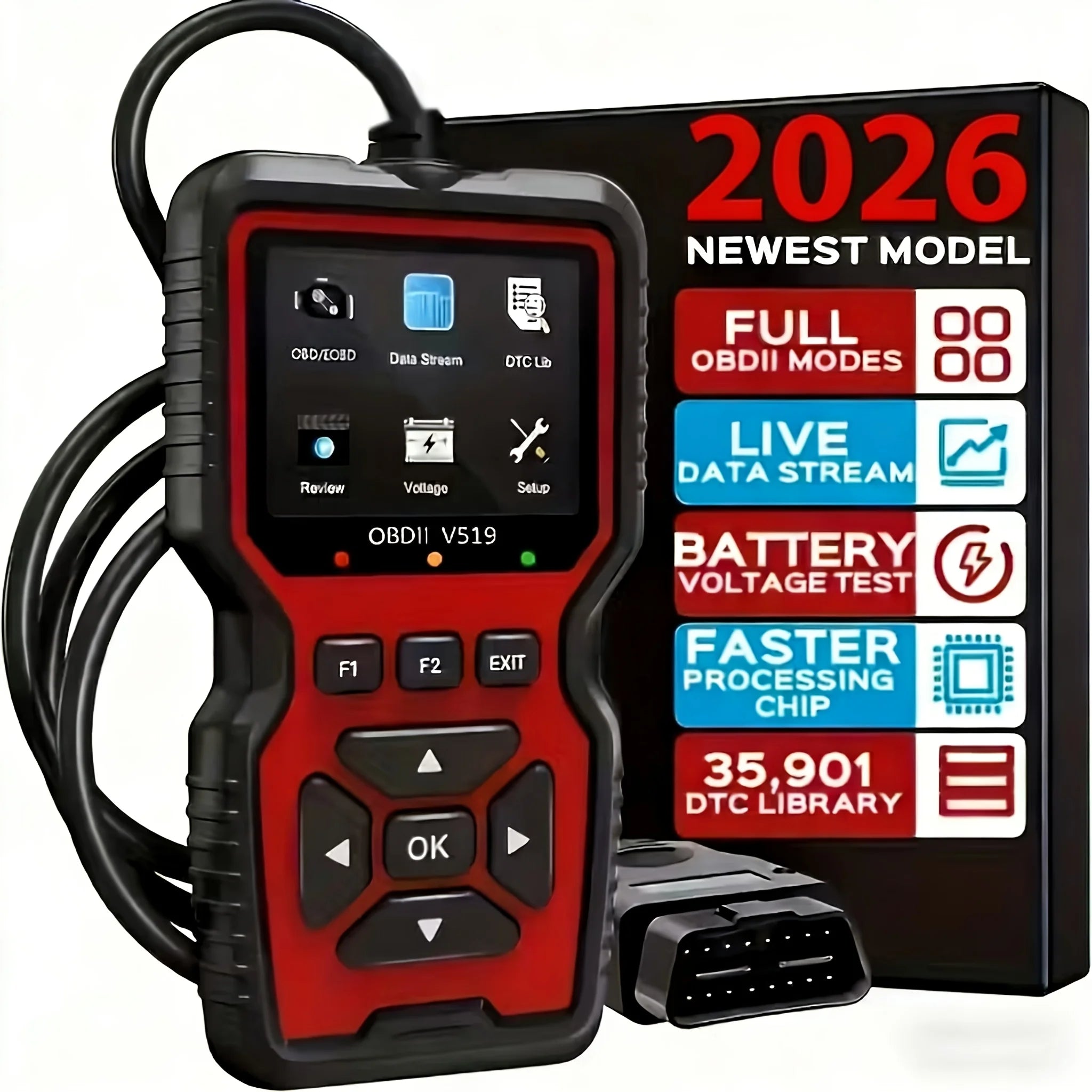 V519 OBD2 Car Diagnostic Scanner – USB Powered, Real-Time Data, Reads & Clears Engine Codes