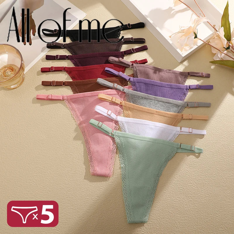 Juego de 5 Tanga de Algodón para Mujer | Ropa Interior de Tiro Bajo con Cintura Ajustable S-XL