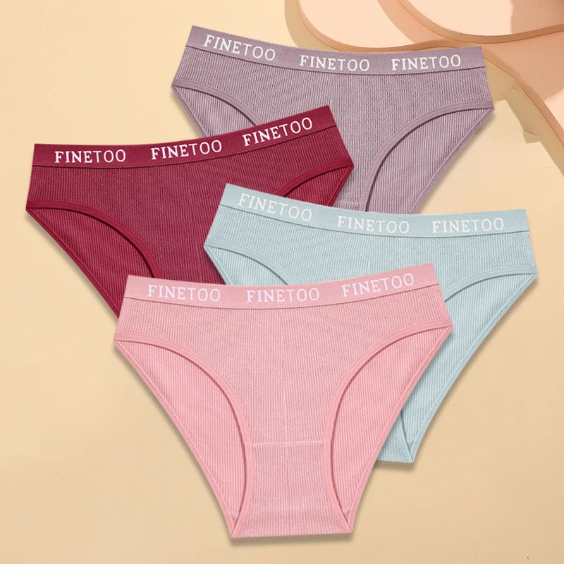 Women's 4-Pack Cotton Striped Briefs | Low-Rise Breathable Underwear M-XXL