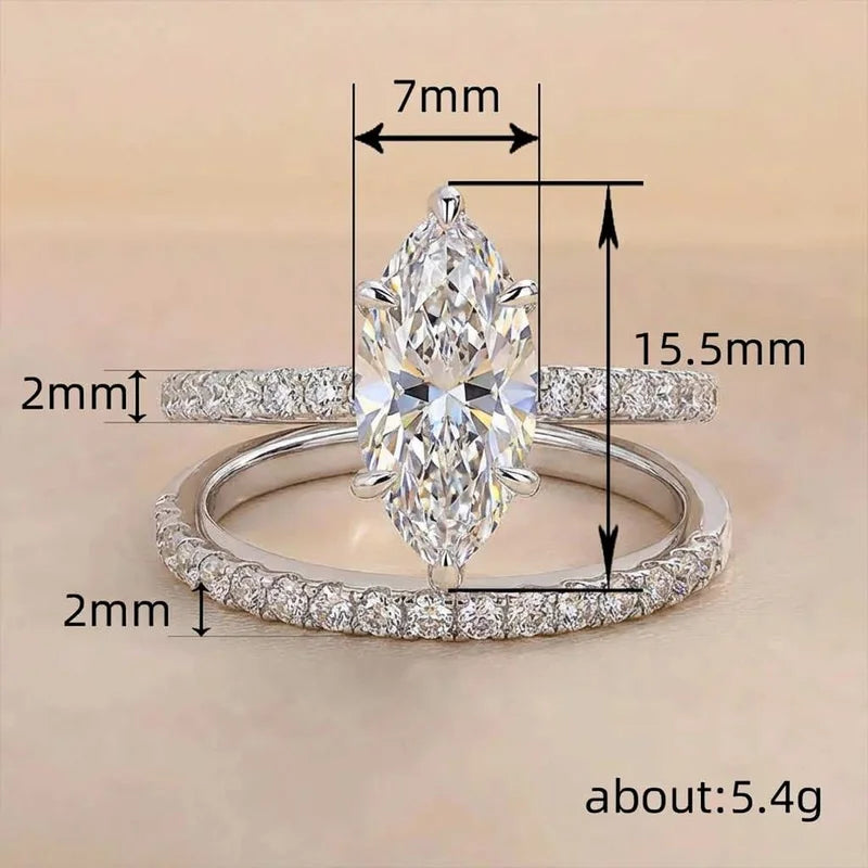 Anillo de circonita marquesa de plata de ley 925 | Joyería fina clásica | Regalo de compromiso y boda para mujer