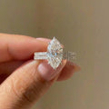 Anillo de circonita marquesa de plata de ley 925 | Joyería fina clásica | Regalo de compromiso y boda para mujer