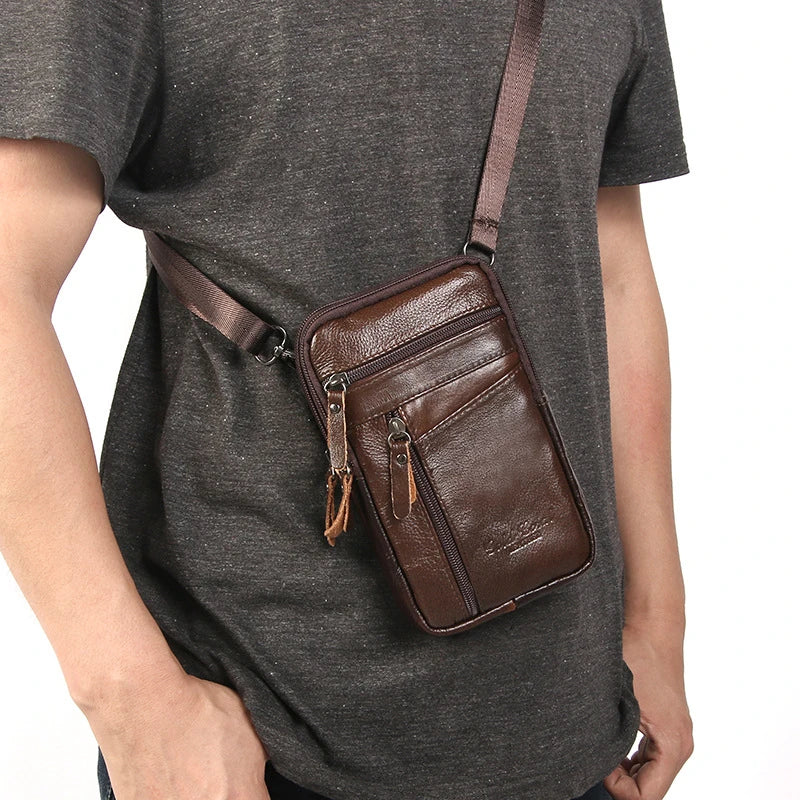 Men's Genuine Leather Waist Pack — Belt Bag, Phone Pouch & Crossbody Chest Bag