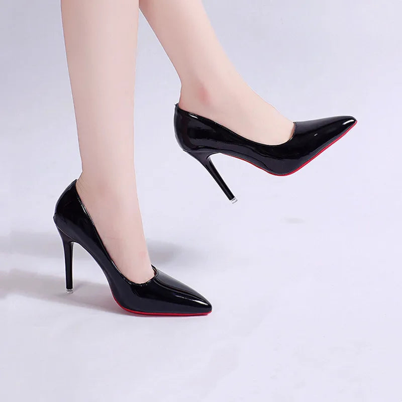 Women's Pointed Toe Patent Leather Pumps – Stiletto Heels, 3 Heights