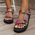 Sandalias de playa de cáñamo para mujer – Chanclas planas con tira al tobillo para verano