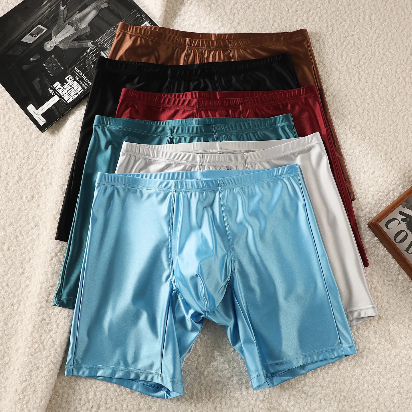 Men's Ice Silk Extended Leg Boxer Shorts – Slim Mid-Rise Underwear