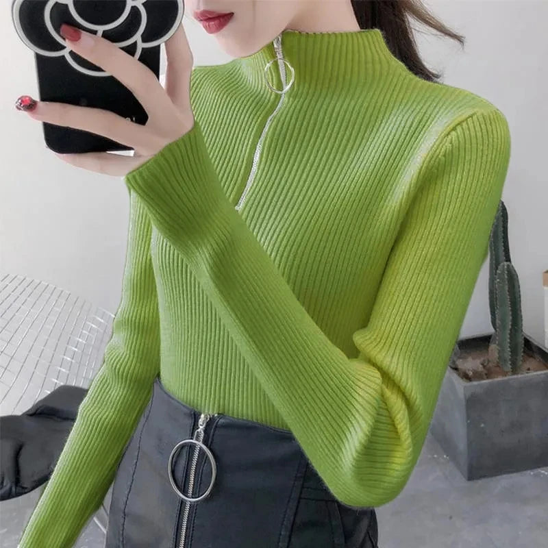 Half-Zip Mock Neck Slim Knit Sweater – 12 Colors