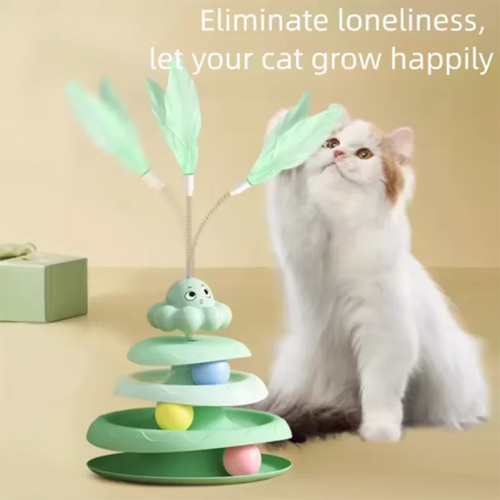 3-Layer Cat Turntable Ball Toy with Octopus Teaser Wand – Interactive Puzzle Toy for Cats