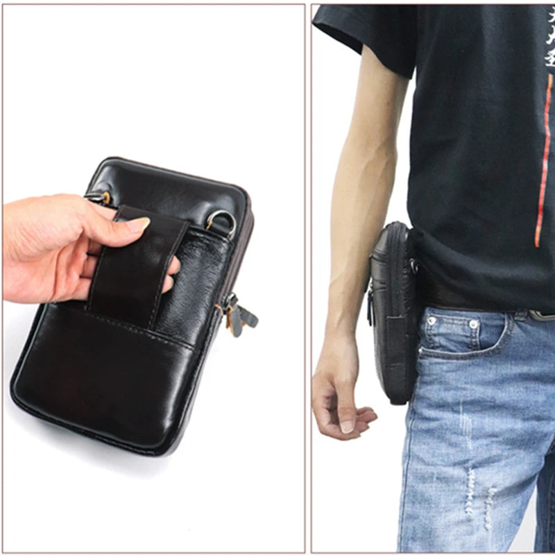 Men's Genuine Leather Waist Pack — Belt Bag, Phone Pouch & Crossbody Chest Bag