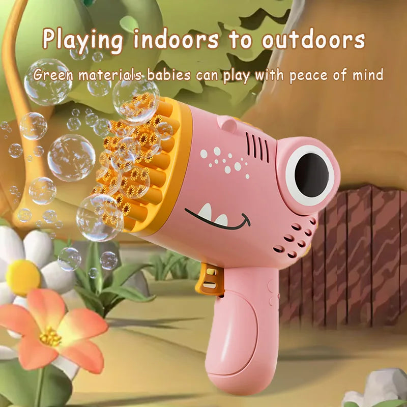 Dinosaur Bubble Gun – 40-Hole Electric Bubble Machine for Kids, Parties & Outdoors