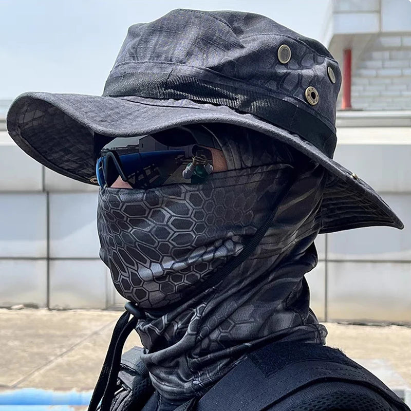 Juego de 2 unidades de sombrero de ala ancha y pasamontañas, conjunto mixto para hombre, gorra de sol, gorra Boonie para exteriores, senderismo, camping, pesca, sombrero para el sol, sombrero de pescador