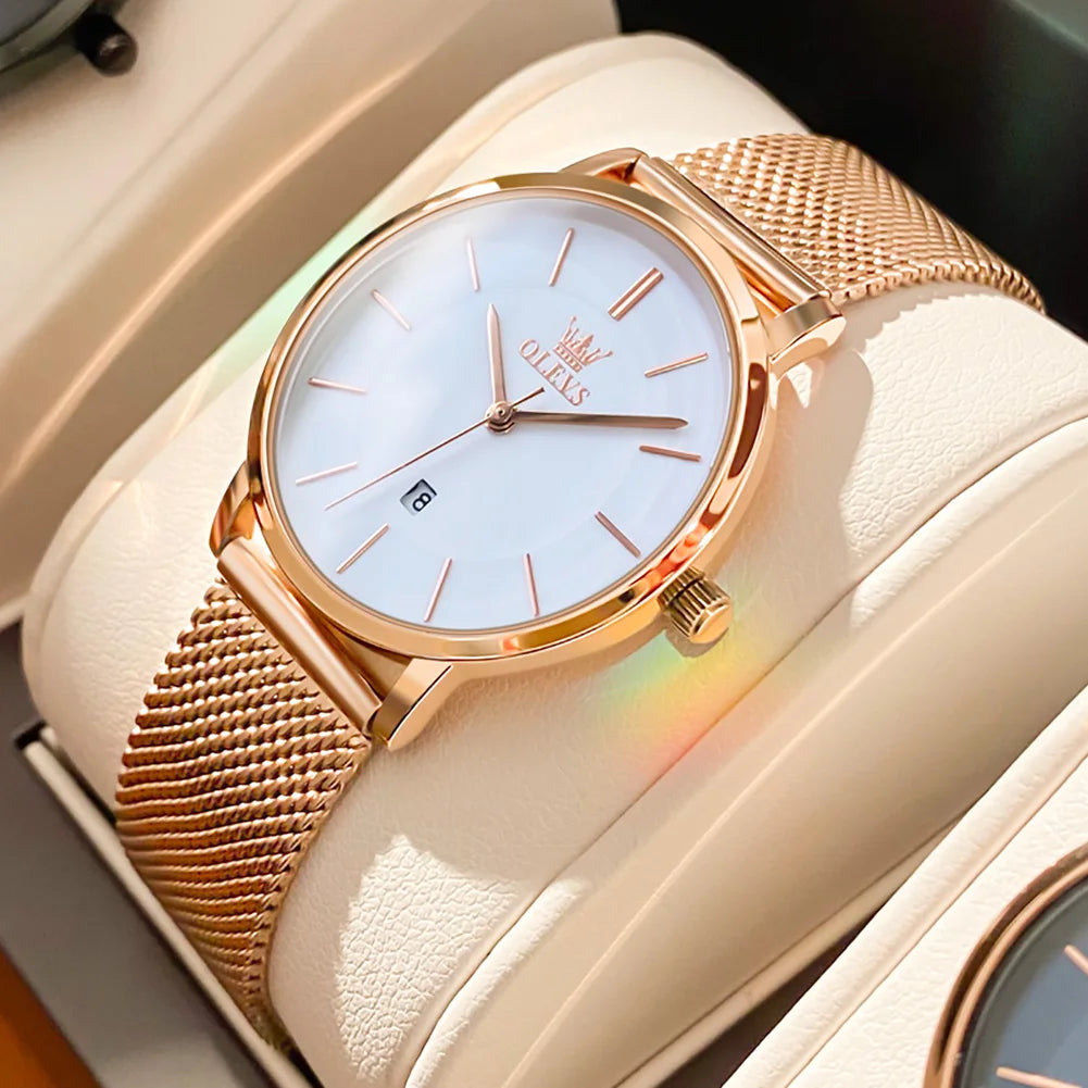OLEVS 6898 Women's Luxury Quartz Watch | Ultra-Slim 28mm | Luminous | Stainless Steel | Gift Box