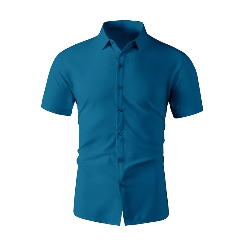 Men's Business Casual Short Sleeve Shirt - No-Iron Solid Color (S-4XL)