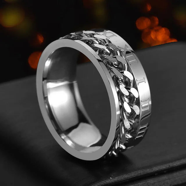 Stainless Steel Spinner Ring | Rotatable Chain Punk Design | Unisex