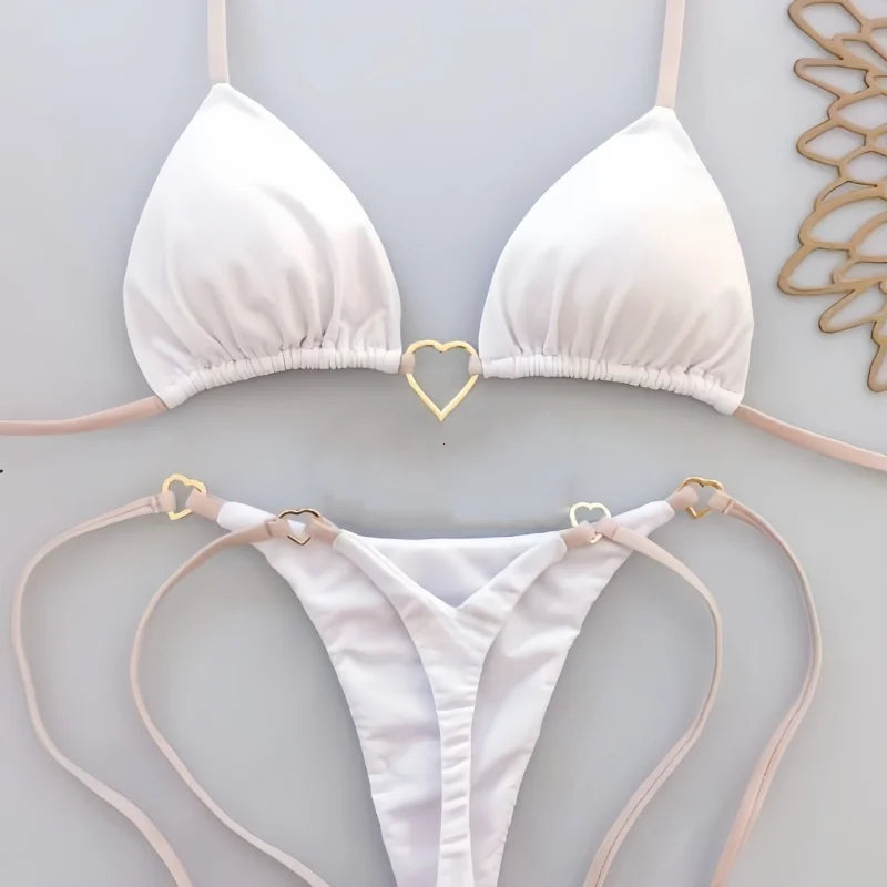 Bikini liso blanco 2025 para mujer, traje de baño de dos piezas con lazo de cintura baja, bañador femenino, купальник