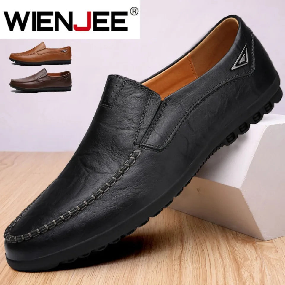Mocasines de cuero genuino para hombre | Zapatos de conducir sin cordones