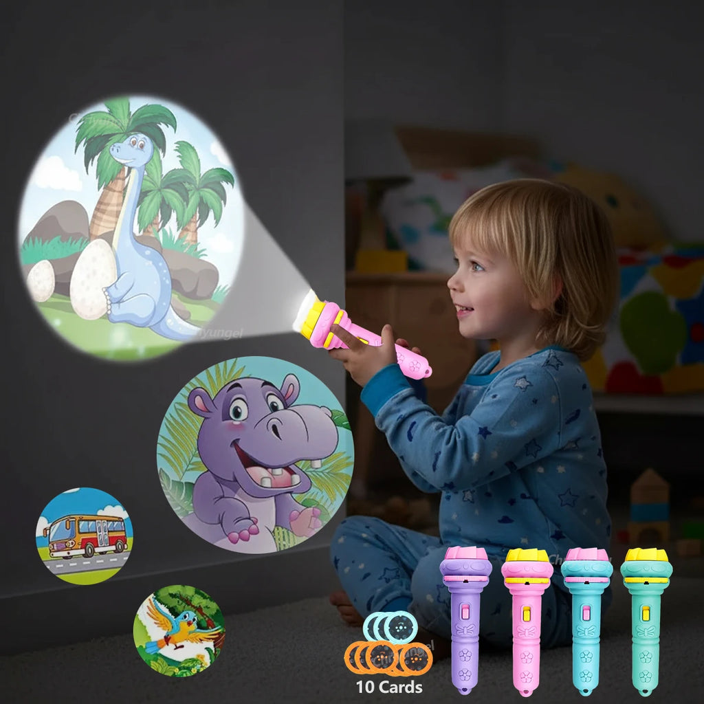 Kids Projector Flashlight – 10 Slide Cards, 80 Images, Bedtime Storytelling Toy