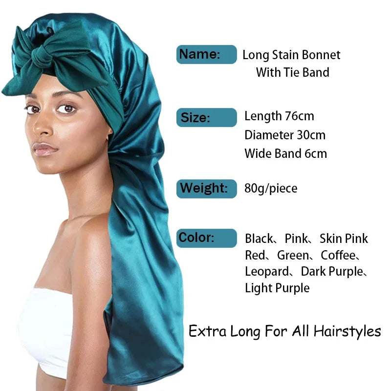 Long Satin Sleep Bonnet – Extra Large Hair Cap for All Hair Types